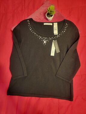 New With Tags Woman Embellished Black Knit Sweater